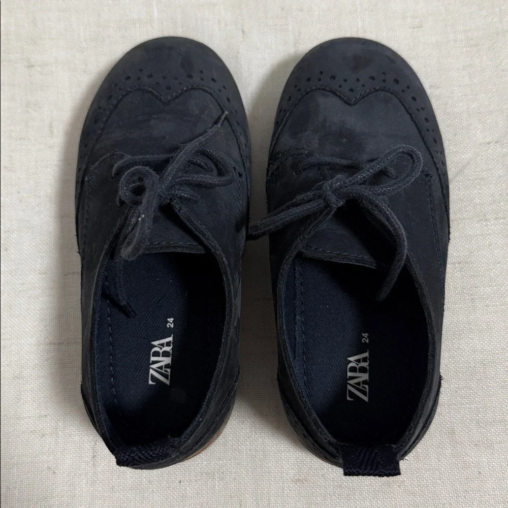 Zara Kids navy blue suede brogue Oxford shoes size 24